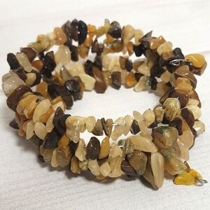 Yellow Aventurine & Brown Jasper Chip Coil Wrap Bracelet – Handmade – New